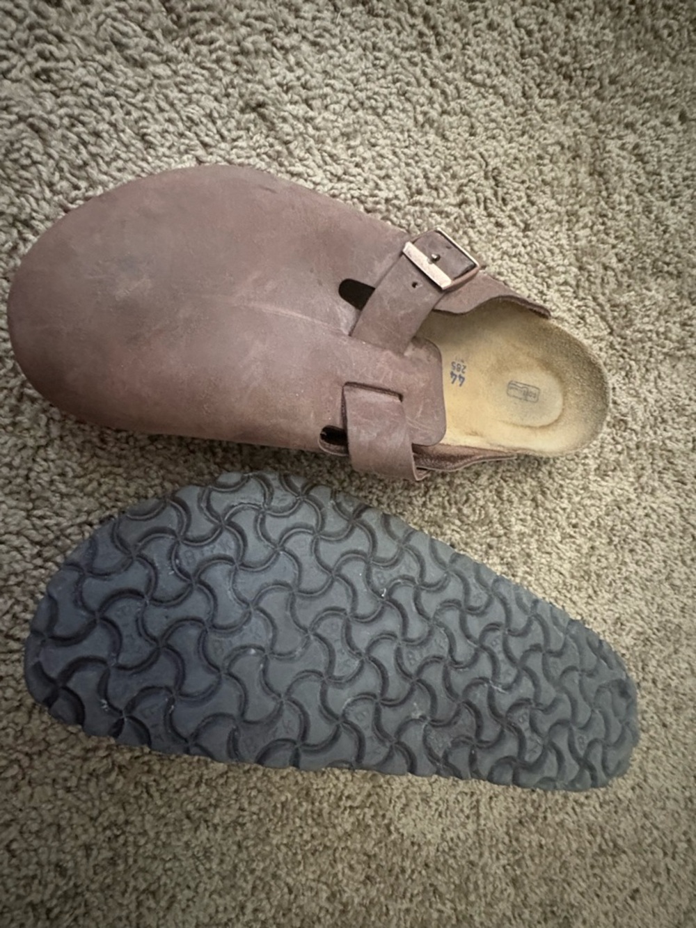 Classic Leather Clog Sandal in Taupe with Buckle